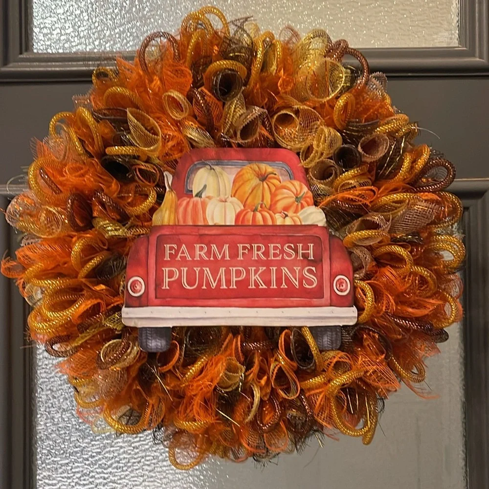 New 20” pumpkin harvest holiday fall wreath